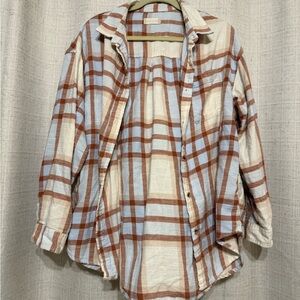 Altar'd State Tan and White Plaid Shirt